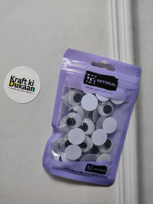 Round 16mm googly eyes pack of 40, white circles with black pupils in clear pouch