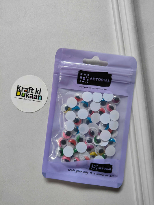 Pack of googly eye stickers with colored lashes, 10mm, assorted, blister pack