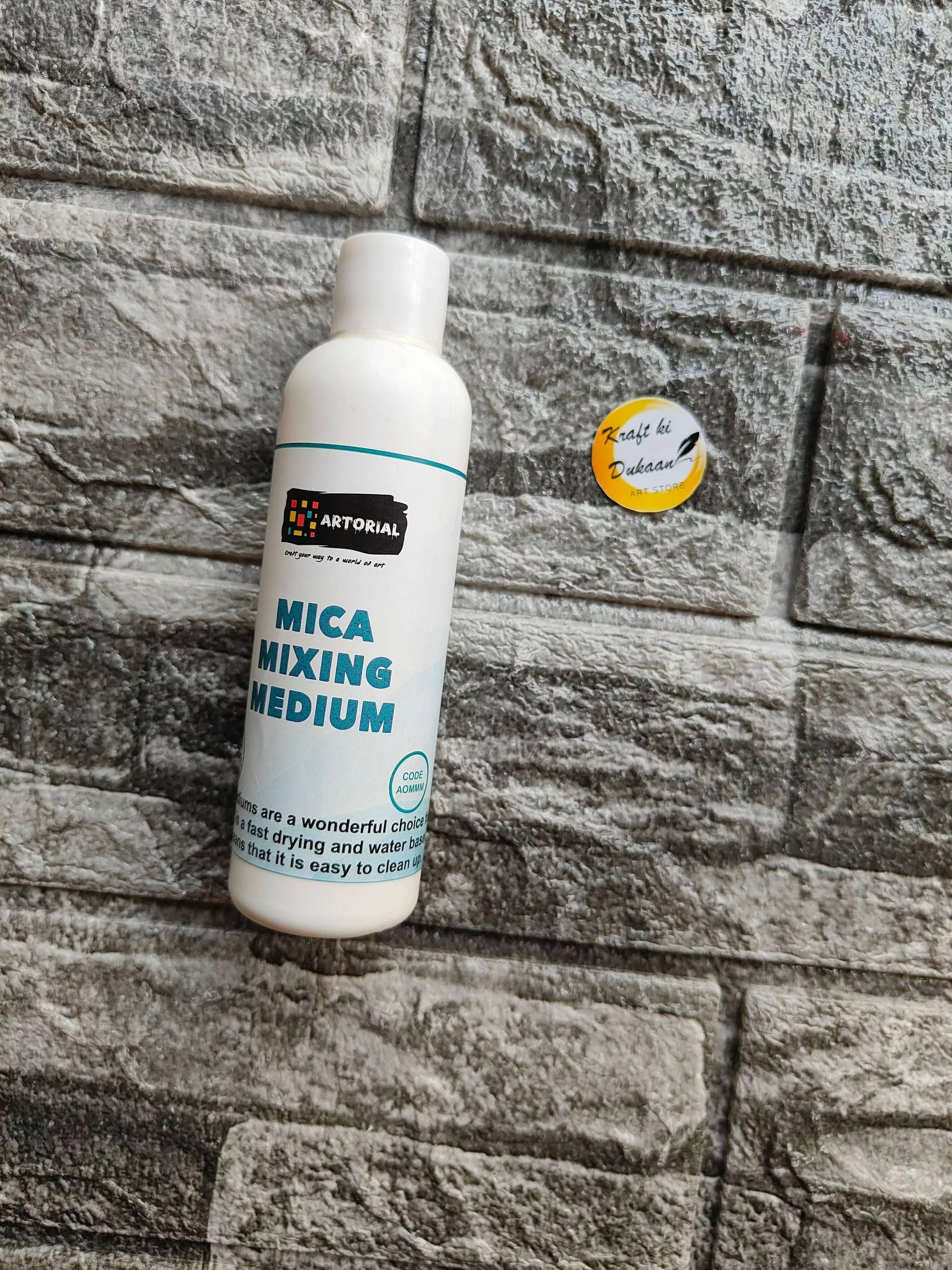 MICA Mixing Medium bottle, white 100 g, teal label text