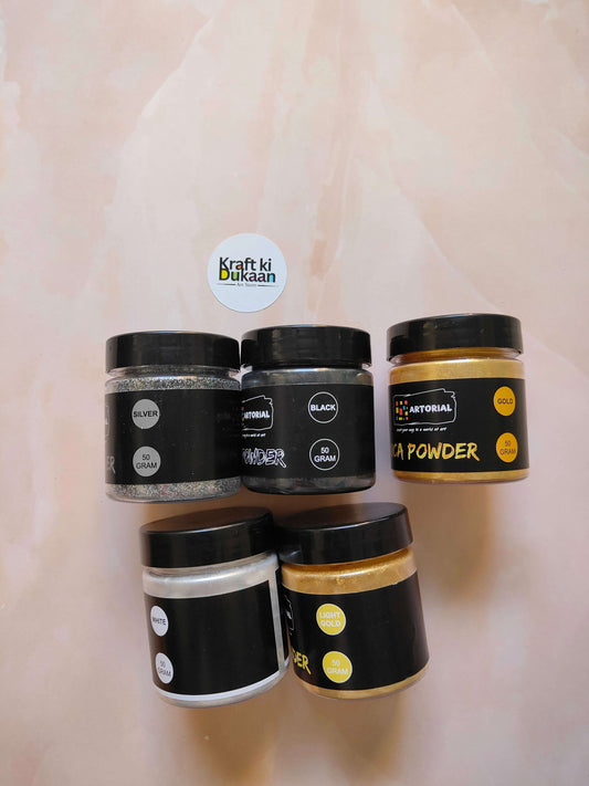 MICA powder jars assortment: silver, black, gold, white, light gold, 50g