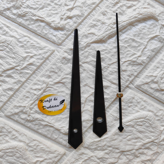 Three black clock hands replacement set for easy clock repair and customization
