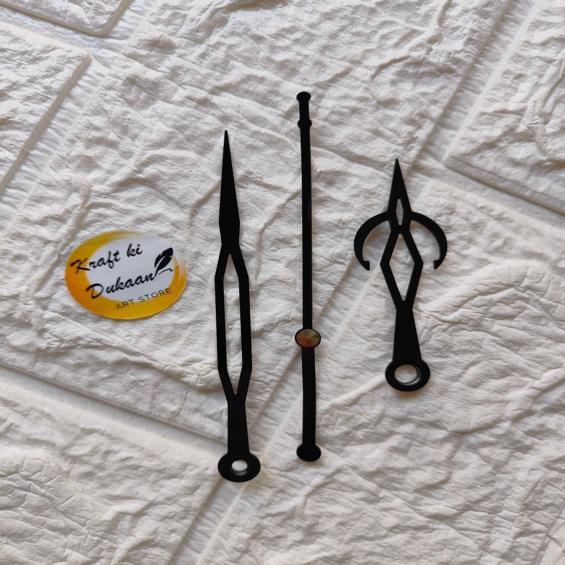 Black metal clock hands set, C10 style with round mounting ends