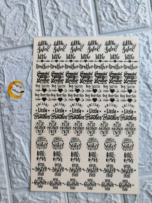 Black rakhi sticker sheet featuring various decorative phrases for festive celebrations