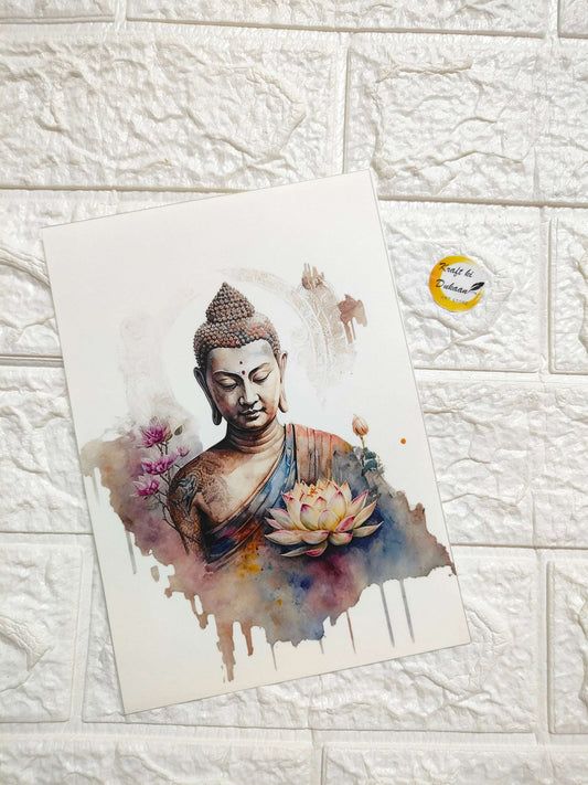Color embossed sticker sheet with Buddha face and lotus flower design