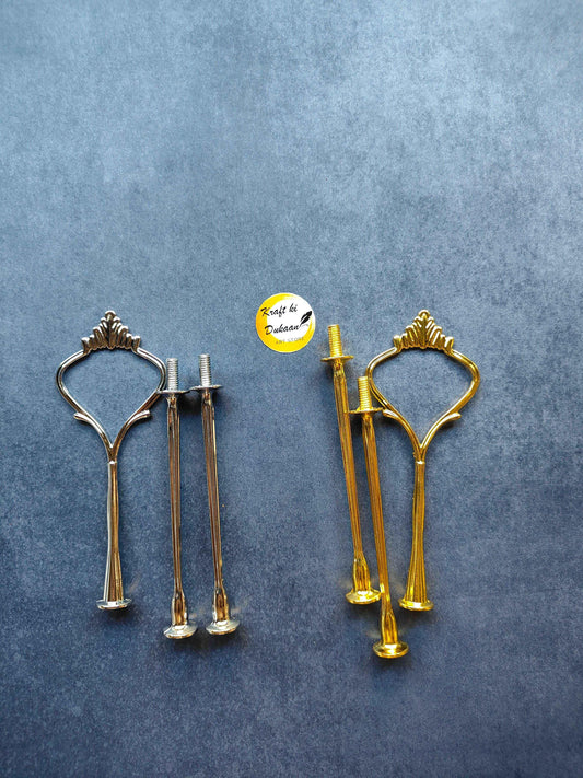 Cake stand handle set: silver and gold metal frames with bases