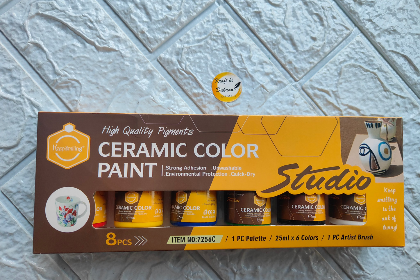 Kraft ki Dukaan ceramic painting colors set with 8 high-quality pigments and artist brush for creative projects