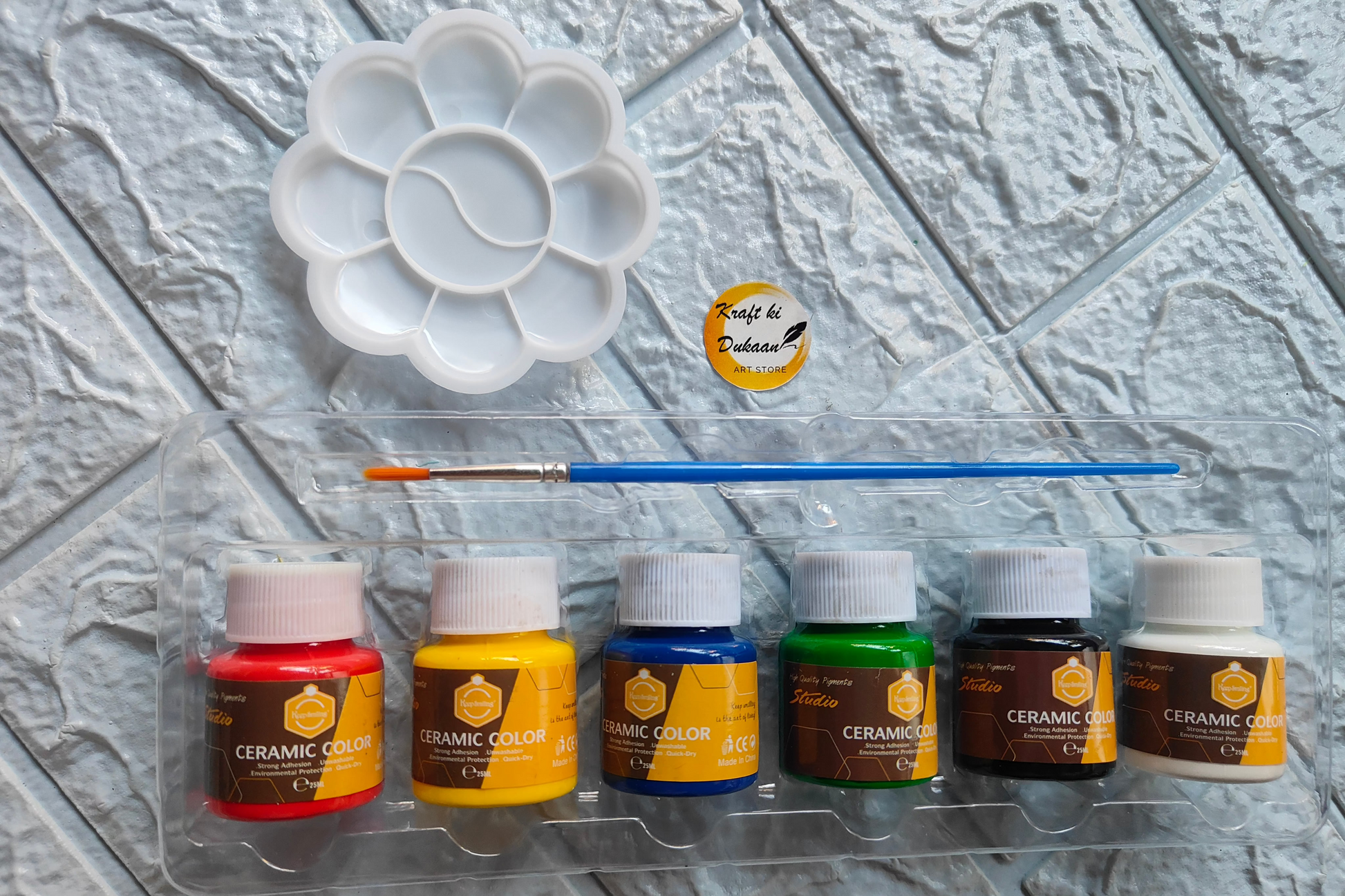 Kraft ki Dukaan ceramic painting colors set with brush and palette for artists and crafters