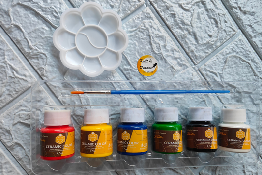 Kraft ki Dukaan ceramic painting colors set with brush and palette for artists and crafters