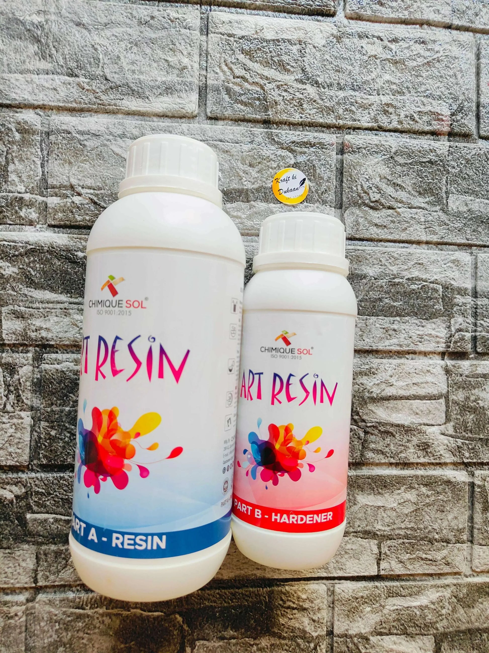 Epoxy resin set: part A resin and part B hardener bottles, 2:1 ratio