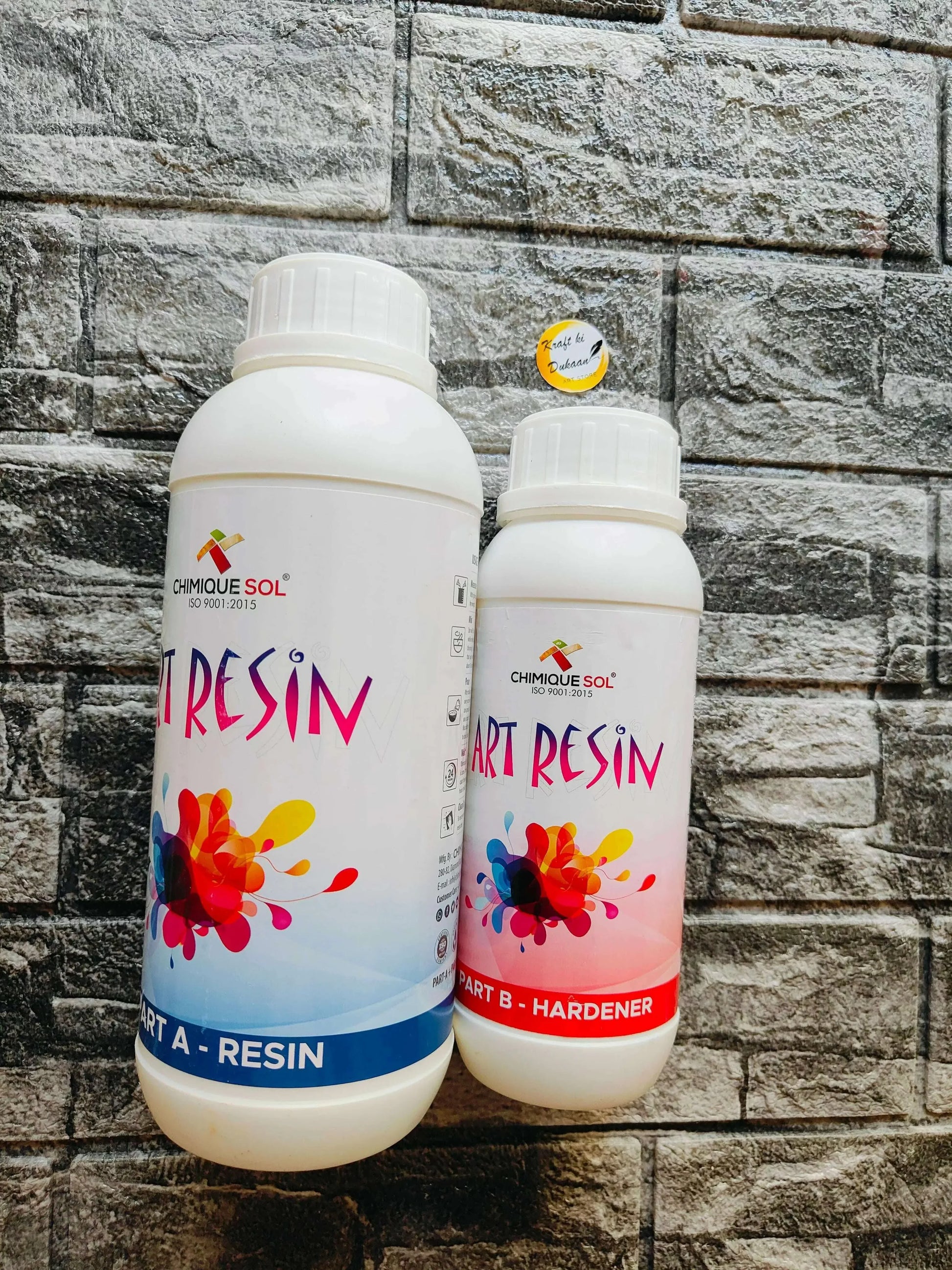 Epoxy resin set bottles with flower artwork: resin A and hardener B