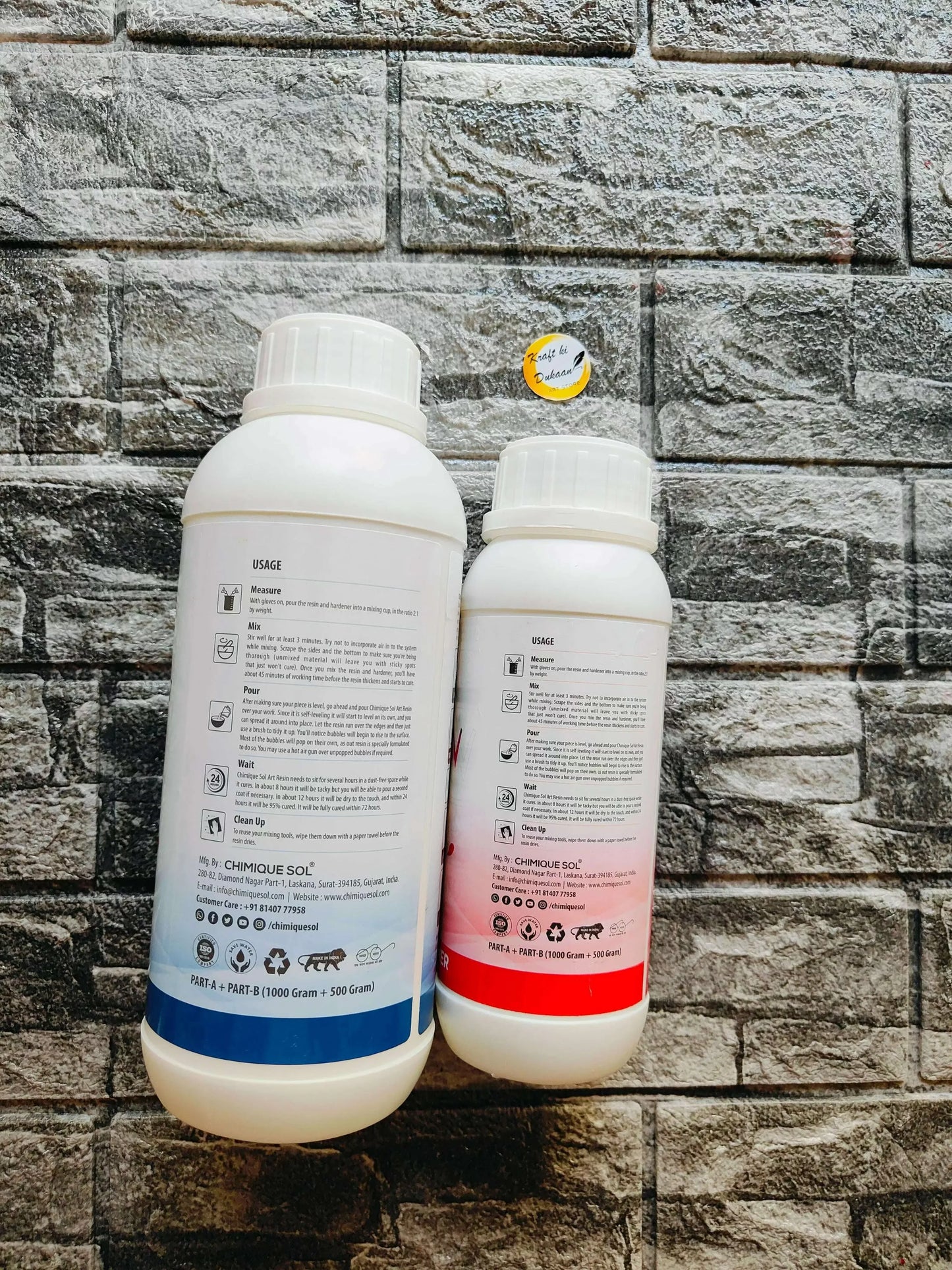 Epoxy resin set back labels showing usage details, resin A and hardener B