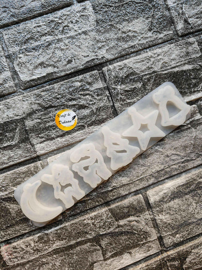 Translucent 6-cavity Christmas silicone mould bar with star and tree-shaped cavities