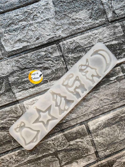 6 Cavity Christmas mould with translucent white tray and embossed holiday shapes
