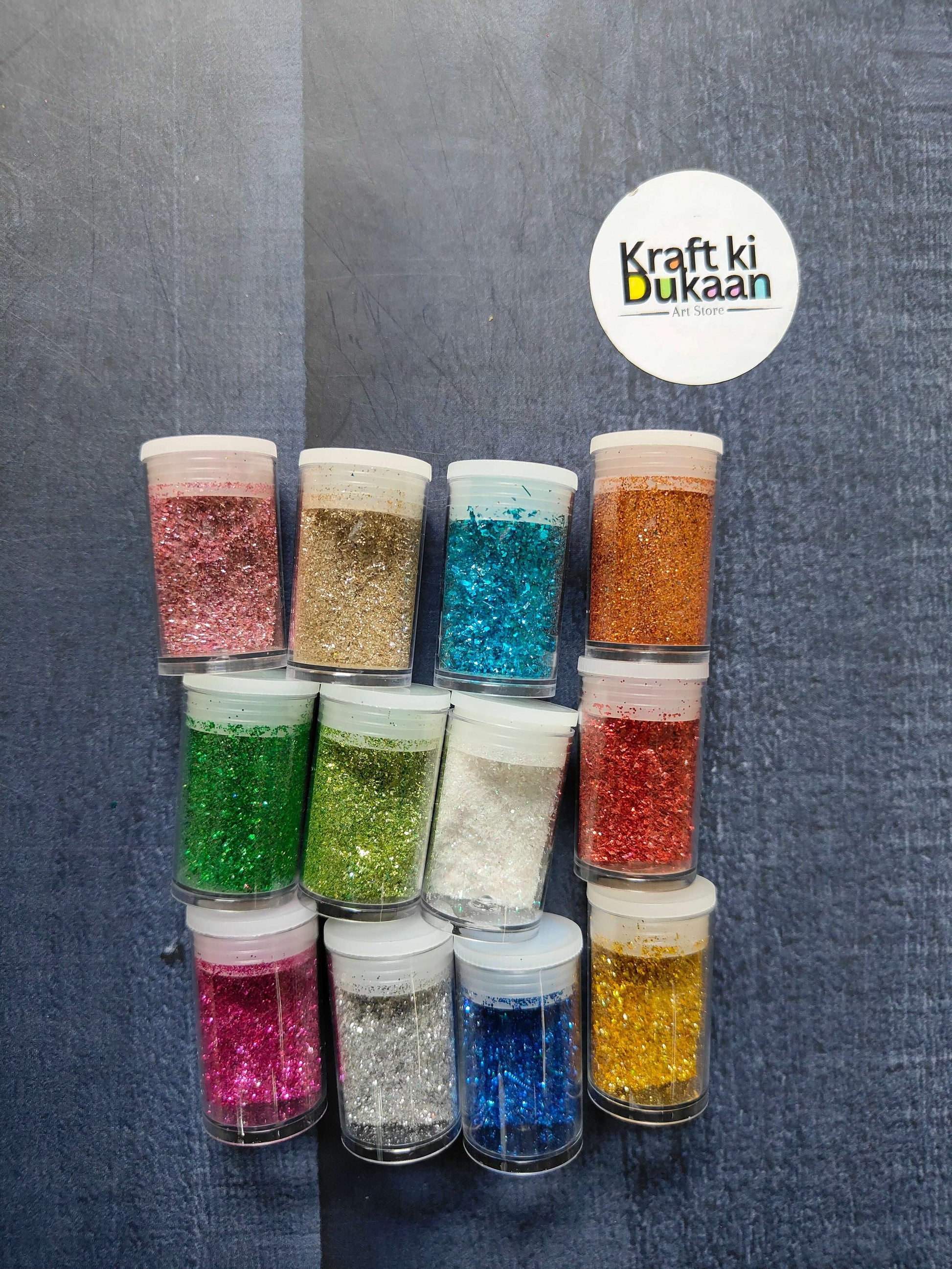 Chunky glitters set of 12 jars with mixed glitter colors: red, teal, orange, green, gold