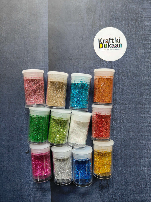 Chunky glitters set of 12 jars with mixed glitter colors: red, teal, orange, green, gold