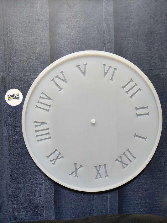 12 Inch Roman clock mould with white round face and raised Roman numerals