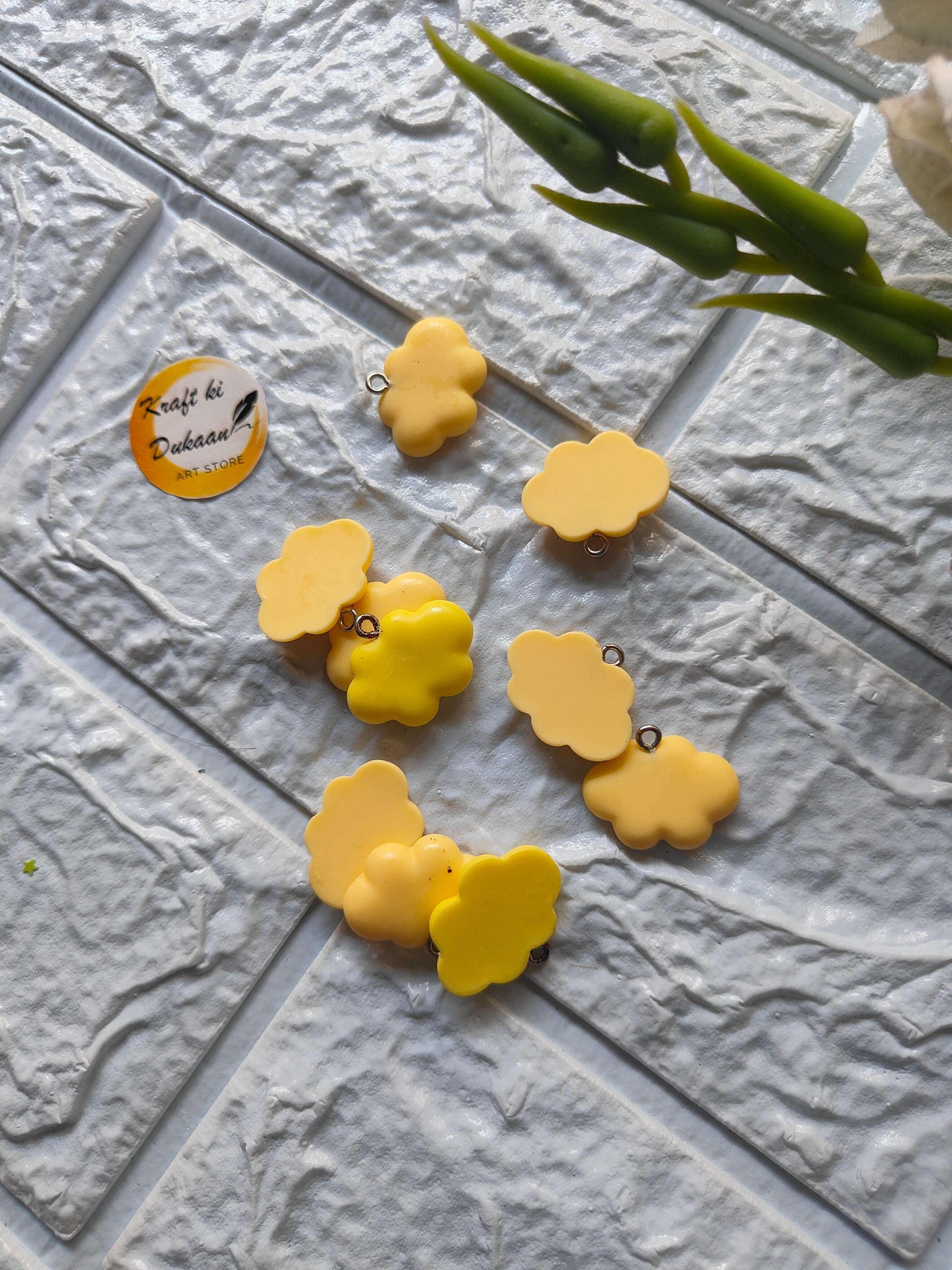 Yellow cloud flower charm pendants with loop tops, 10PC set