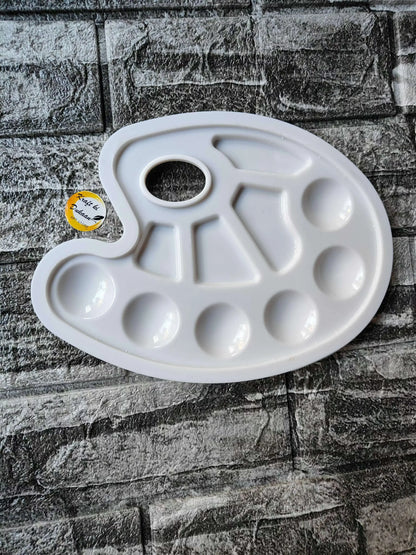 Colour mixing palette tray, light gray with multiple paint wells and handle cutouts