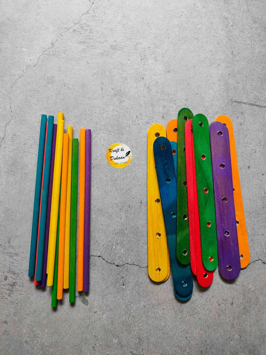 Colorful ice cream sticks with holes, wooden paddle sticks in assorted colors