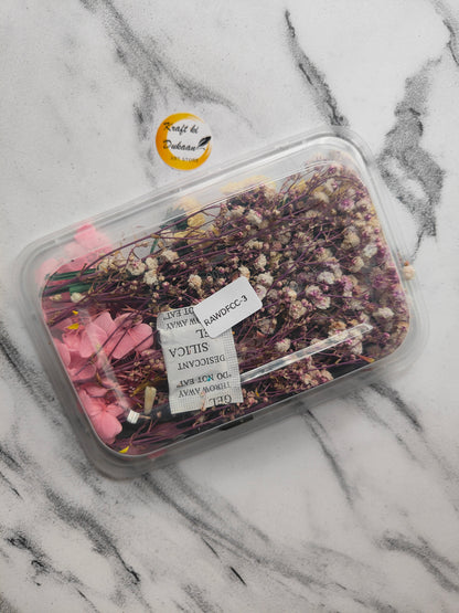 Colorful dried flowers for epoxy resin in a clear container from Kraft ki Dukaan