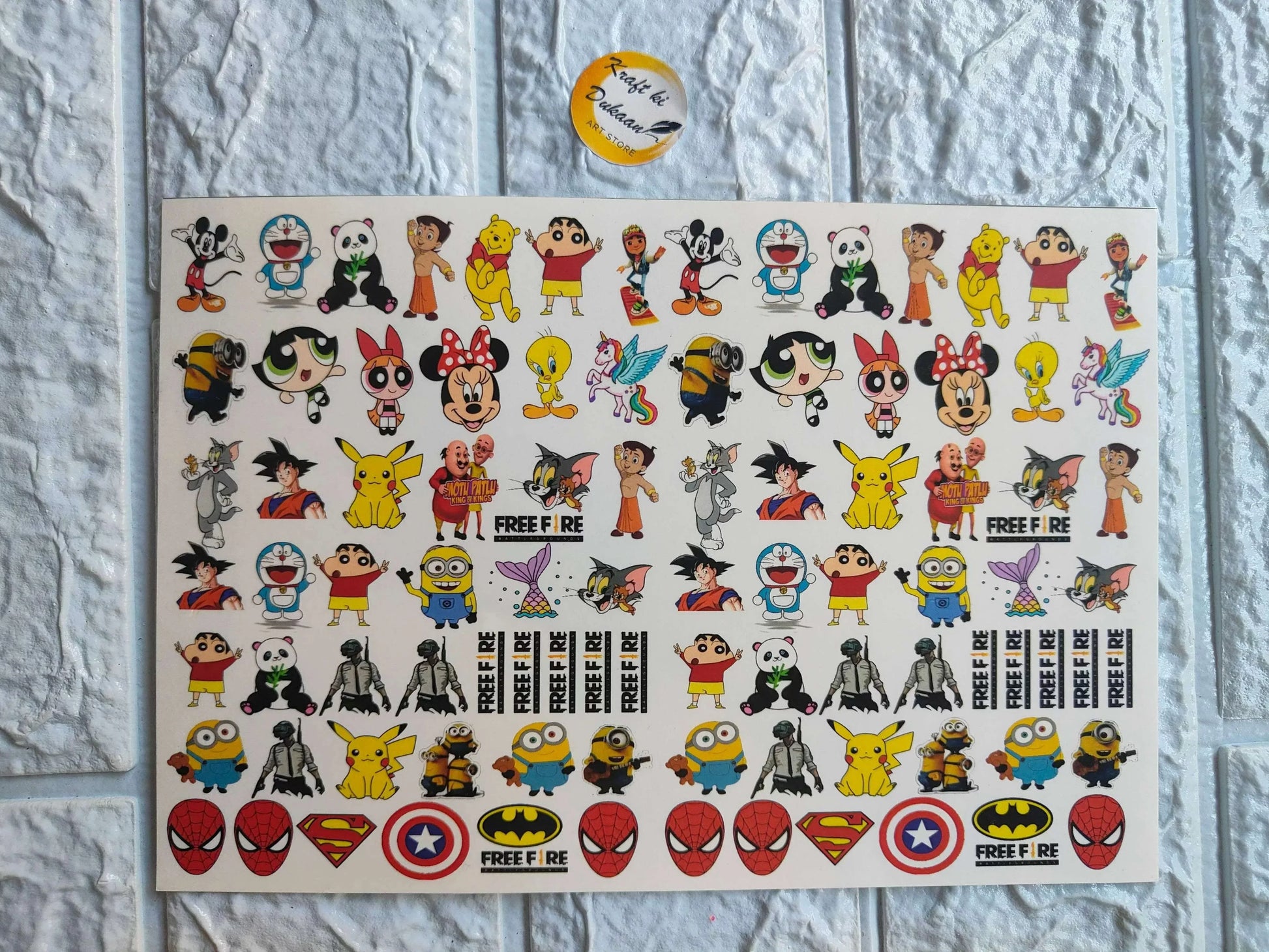 Colorful rakhi stickers for kids featuring popular cartoon characters and designs