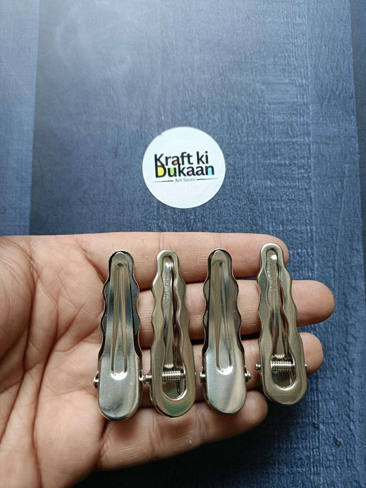 Set of 5 silver metal hair clips with spring snap barrette grips