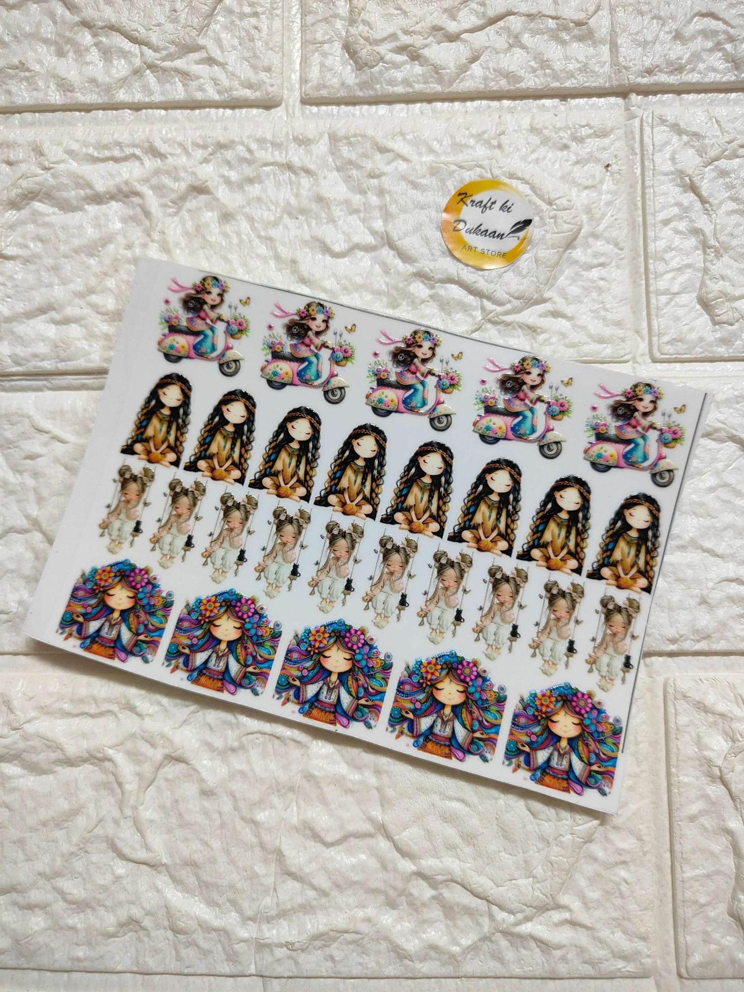 UV DTF peel-off sticker sheet J65 with colorful cartoon girl and boy designs