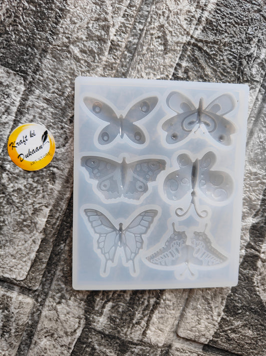 Butterfly resin mold with six detailed butterfly shapes for crafting and resin art by Kraft ki Dukaan