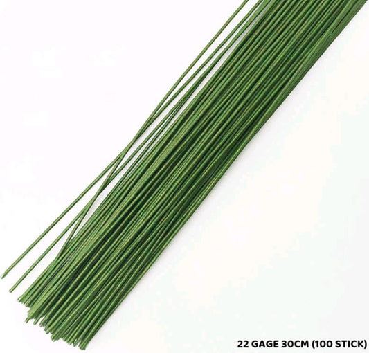 Green 22 gauge craft metal wire for art projects, 30 cm long, 100 sticks per pack