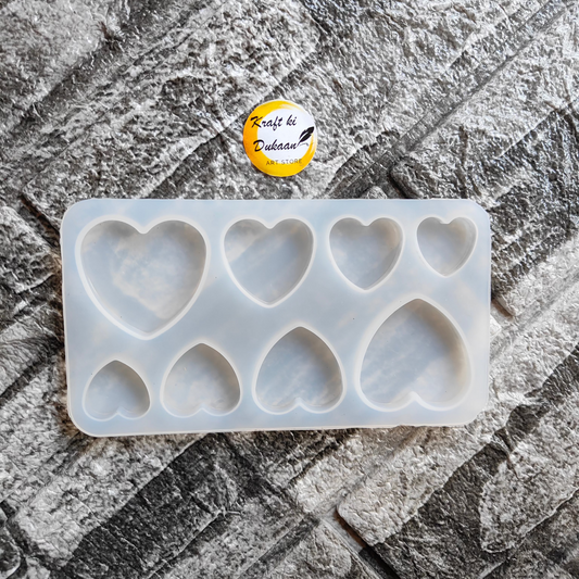 Heart-shaped resin mould from Kraft ki Dukaan with seven heart cavities for crafting projects