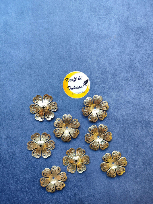 Metal flower embellishments, gold tone, round centers with petal cutouts (set of 50)