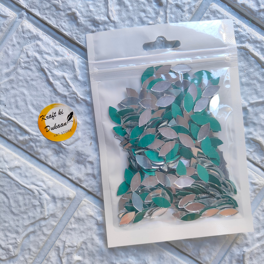 Kraft ki Dukaan Glass mirror mosaic for crafts in assorted leaf shapes and colors for creative projects