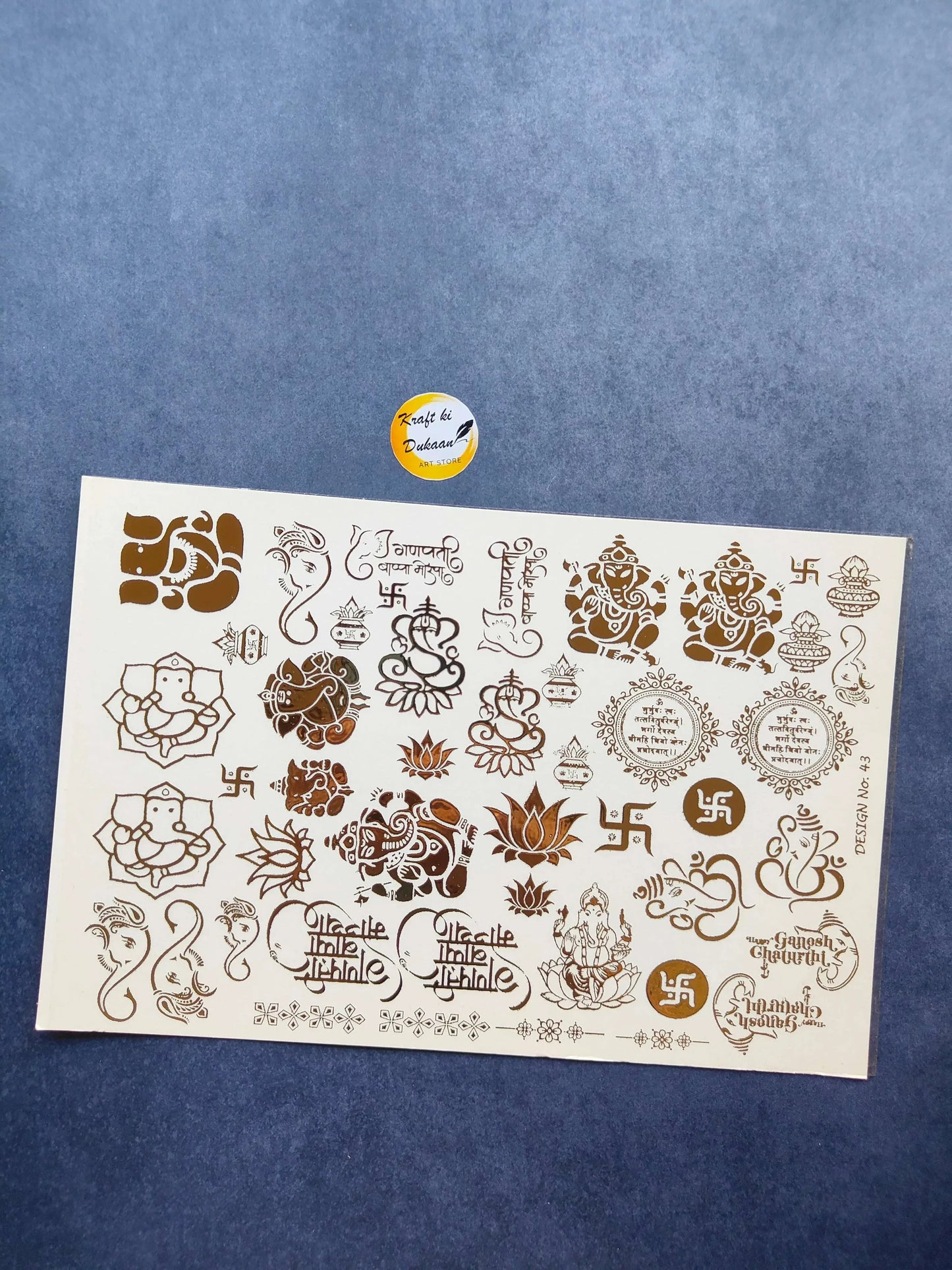 A5 Gold embossed sticker sheet with decorative patterns and script