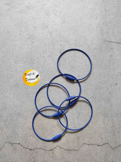 Blue cable wire loop screw clasps, 5-piece set with connector ends