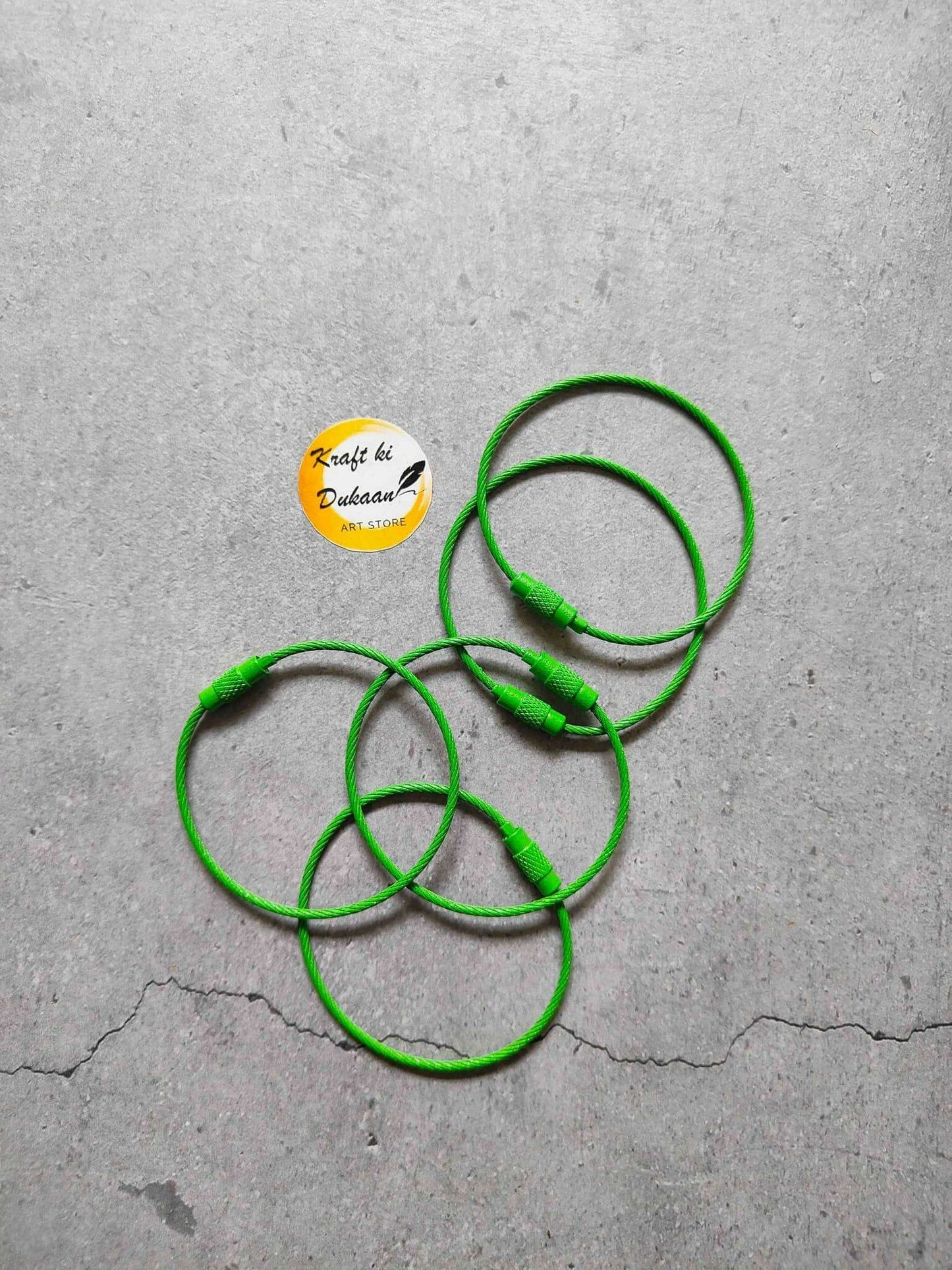 Green cable wire loop screw clasps, 5-piece set with connector ends