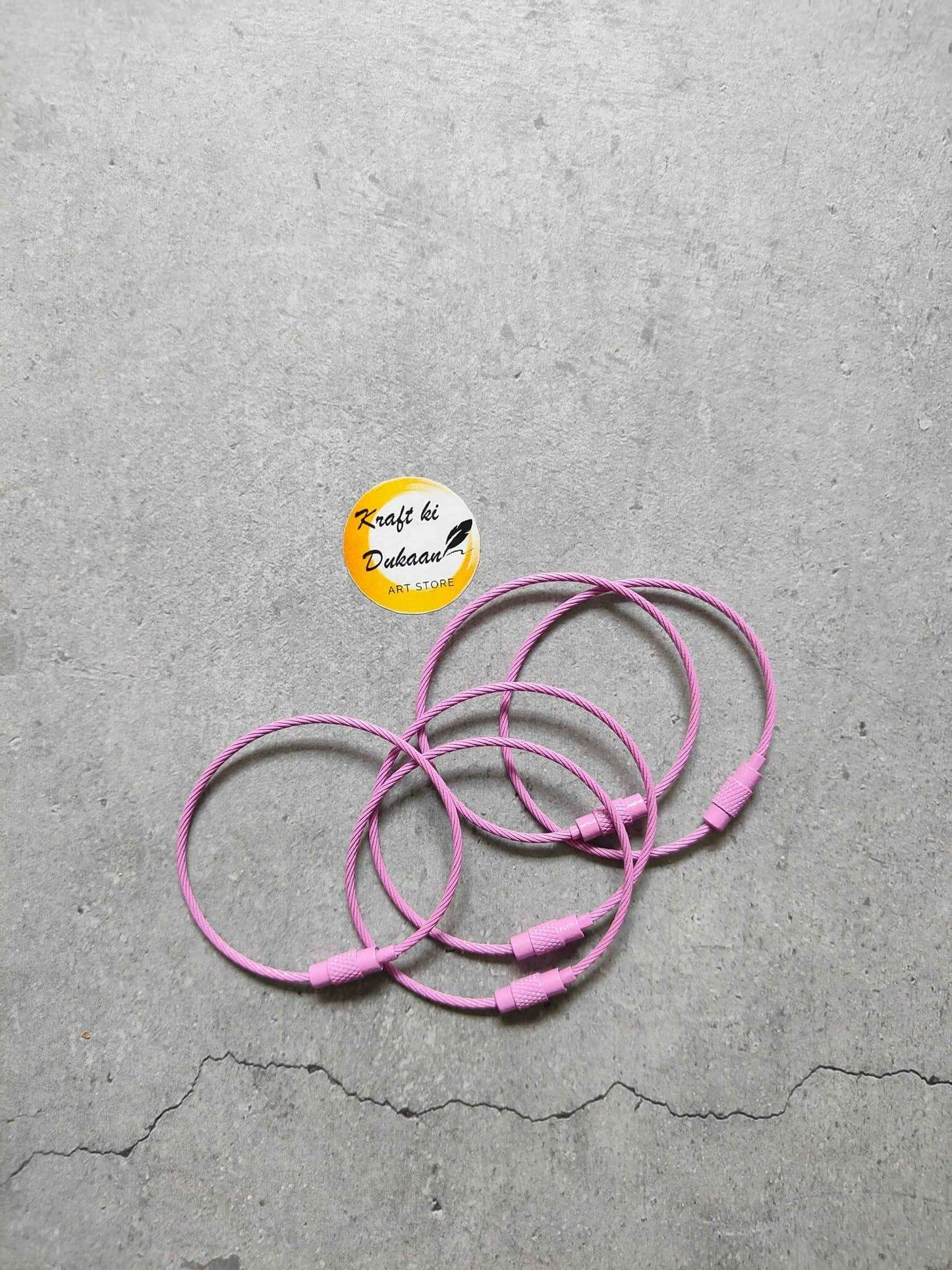 Pink cable wire loop screw clasps, 5-piece set with connector ends