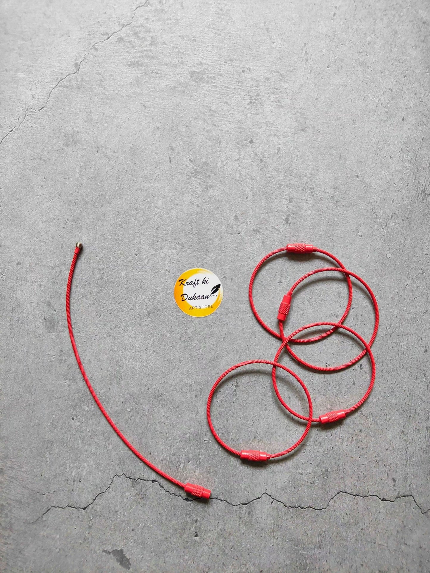 Red cable wire loop screw clasps, 5-piece set with connector ends