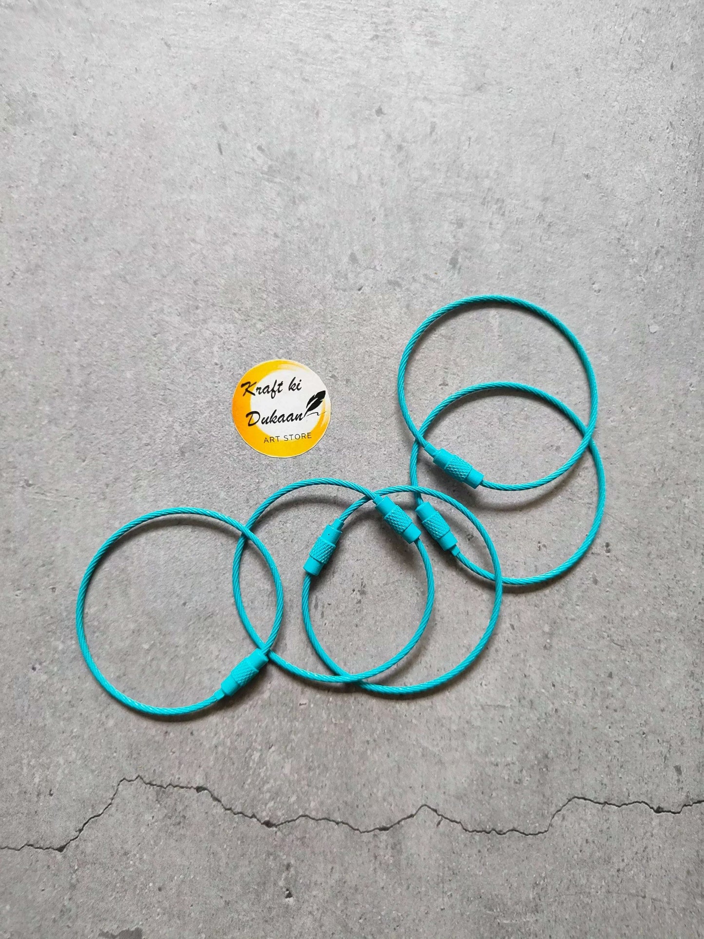 Sky blue cable wire loop screw clasps, 5-piece set with connector ends
