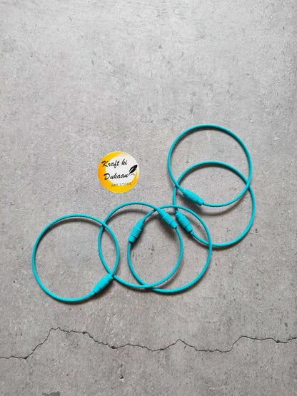 Sky blue cable wire loop screw clasps, 5-piece set with connector ends