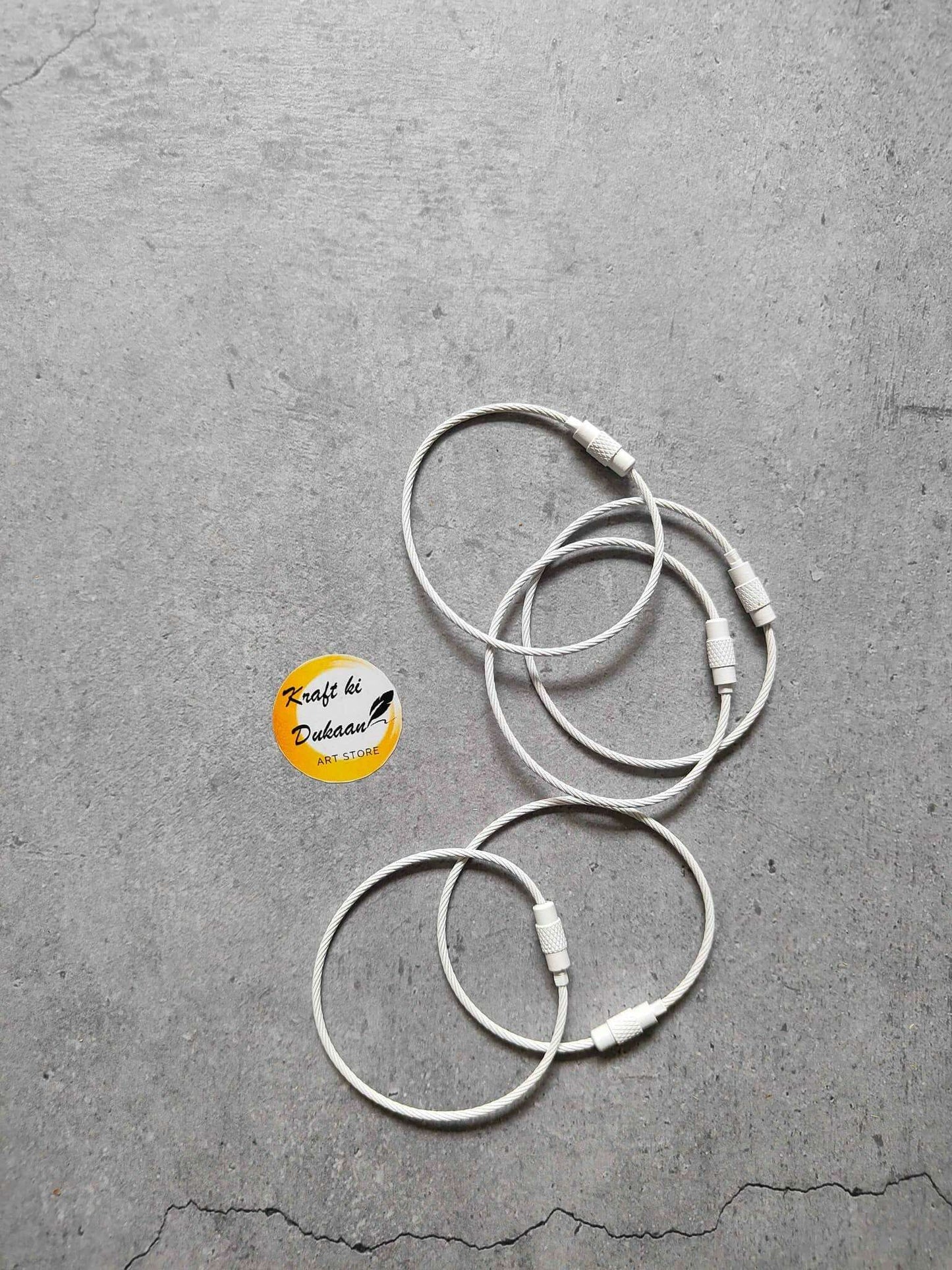White cable wire loop screw clasps, 5-piece set with connector ends