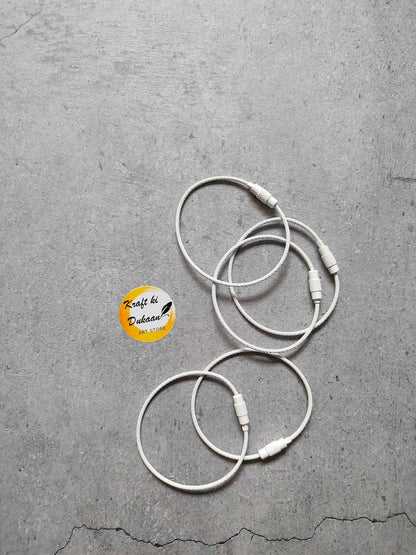 White cable wire loop screw clasps, 5-piece set with connector ends