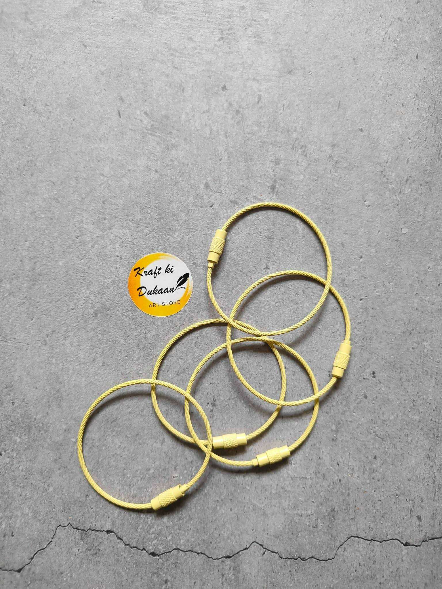 Yellow cable wire loop screw clasps, 5-piece set with connector ends