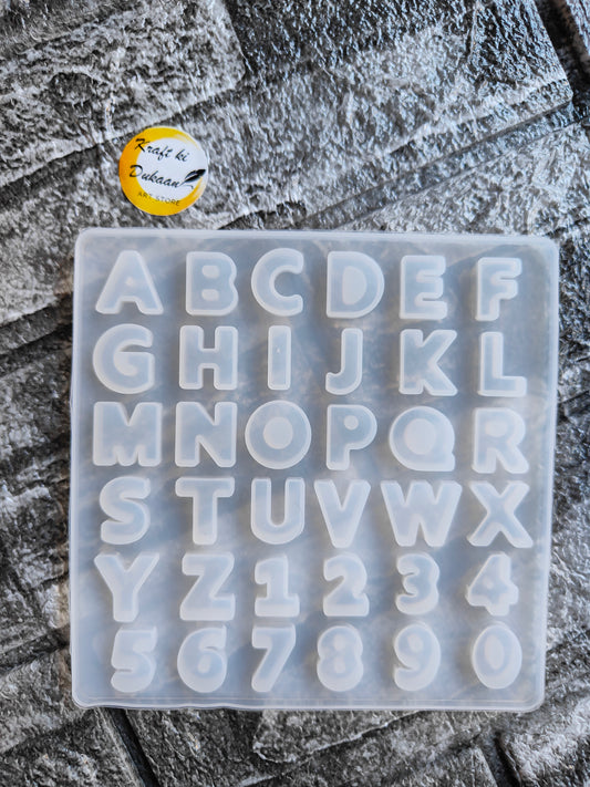 Clear silicone small alphabet resin mould with letters A to Z and numbers 0 to 9 for crafting