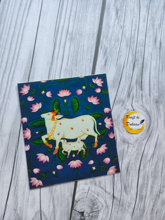 Mini color sticker sheet featuring decorative cows and lotus flowers, perfect for arts and crafts