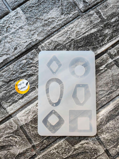 Square earring mould tray with 6 cavities: round, oval, square, diamond, drop