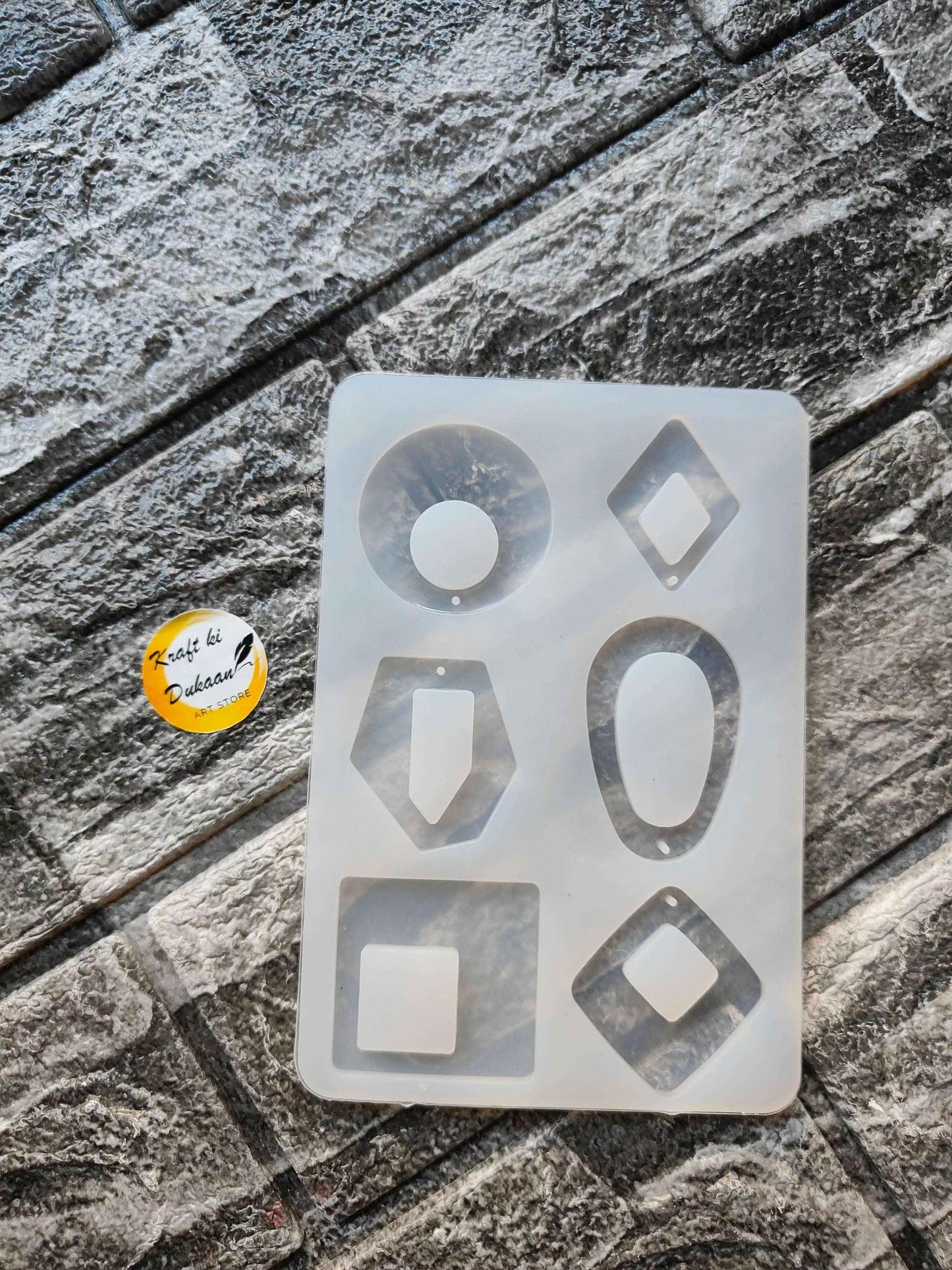 6-cavity earring mould with six shapes: round, oval, square, diamond, teardrop