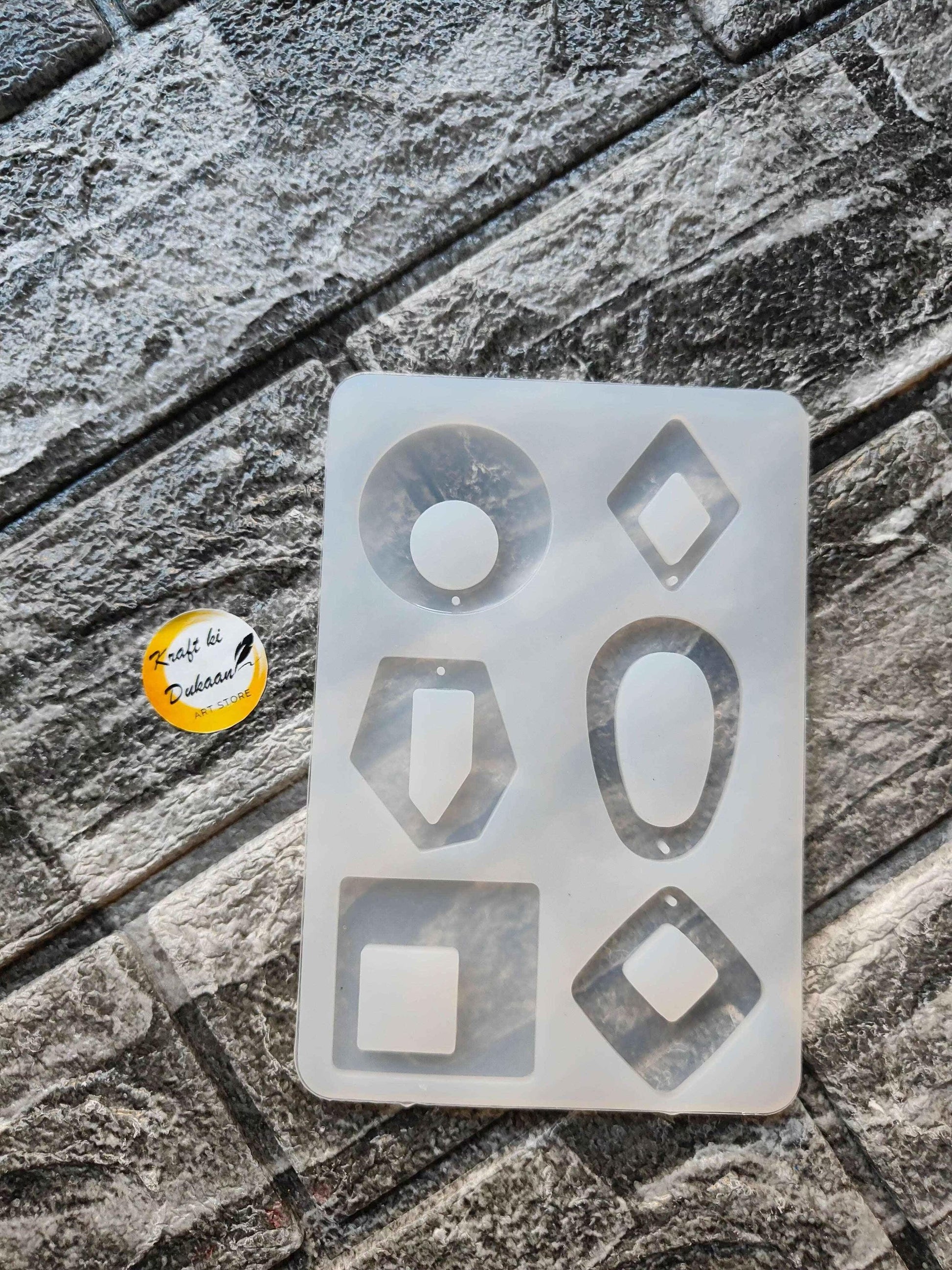 6-cavity earring mould with six shapes: round, oval, square, diamond, teardrop