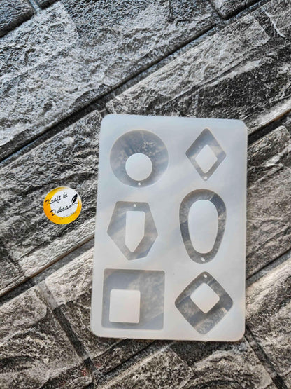 6-cavity earring mould with six shapes: round, oval, square, diamond, teardrop