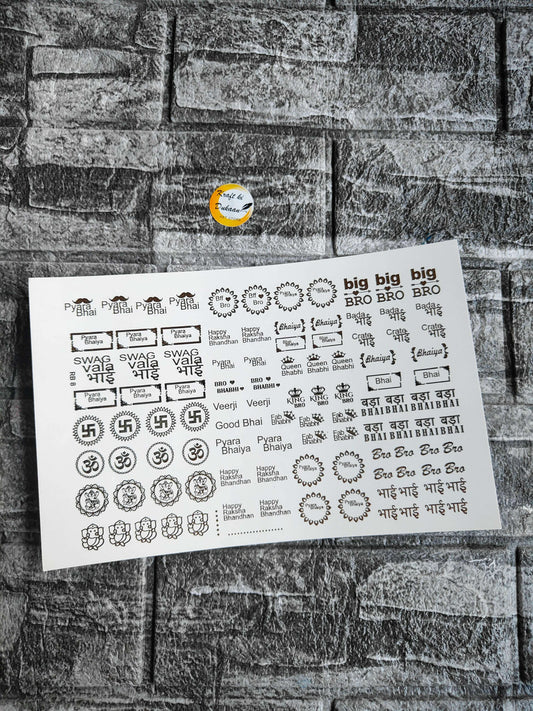 A5 gold embossed sticker sheet with text and circular/flower designs on a white sheet