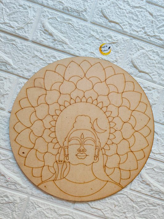 12-inch pre-marked MDF board featuring intricate Buddha and lotus flower design for crafting projects